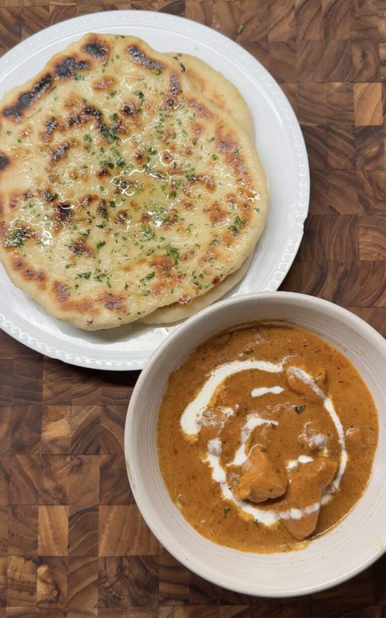Butter Chicken and Cheesy Garlic Naan
